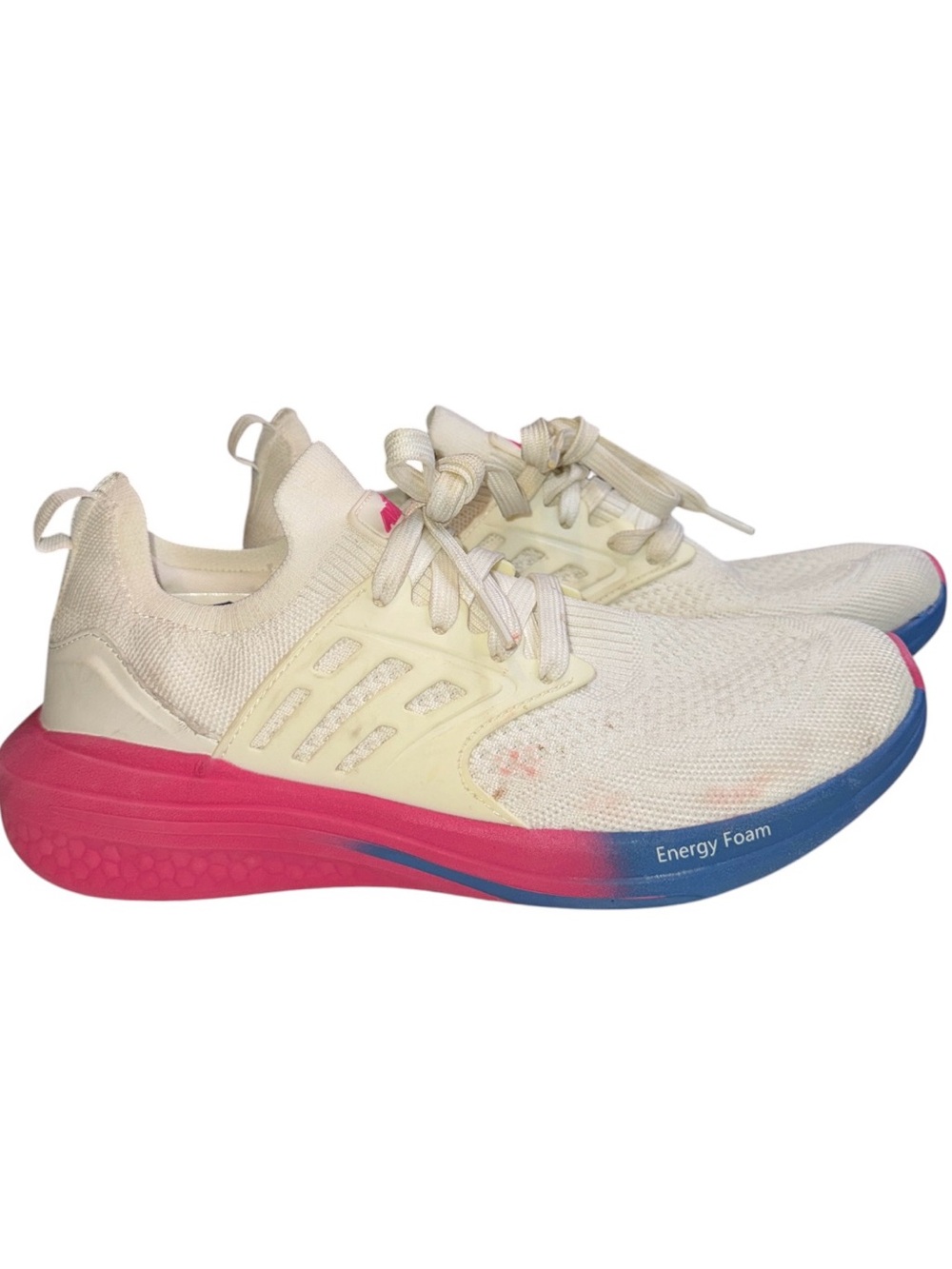 Avia Cream Knit Athletic Sneakers with Pink-to-Blue Gradient Sole